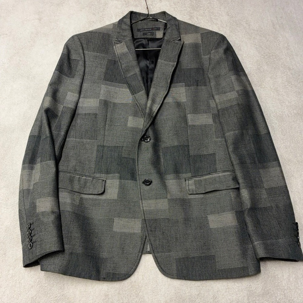 John Varvatos USA Luxe Sports Coat Linen Blend Gray Patchwork Semilined Mens 44R